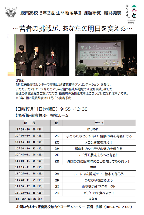 生命地域学Ⅱ 課題研究発表会